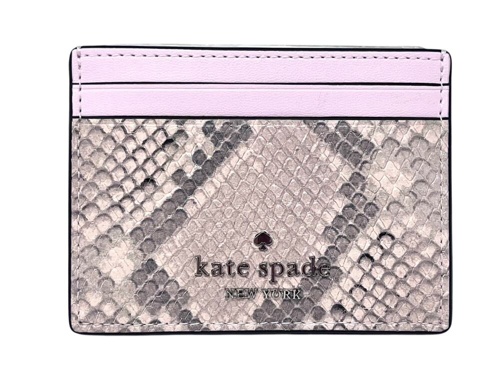 NWT Kate Spade Snake Print Slim Card Holder Pink Multi Leather Wallet $119